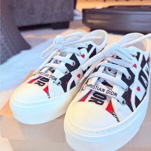 Dior Women's Sneakers - Black, White, Red Hearts